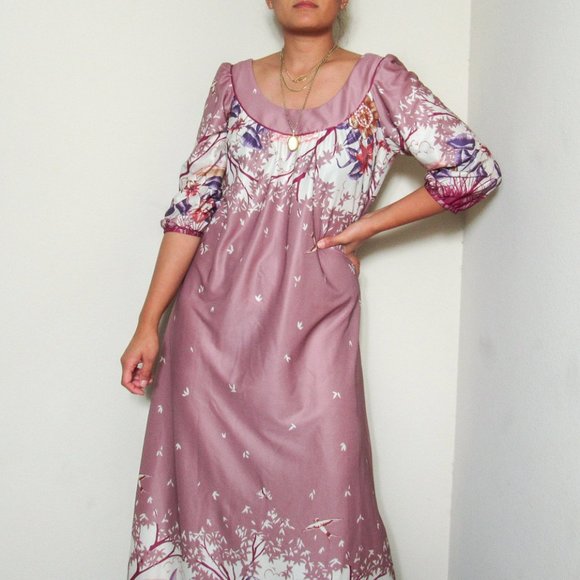 VINTAGE Boho Floral Maxi Dress Mumu Tunic - Picture 2 of 8